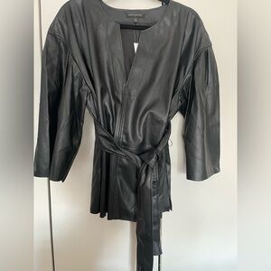 NWT Banana Republic Black Faux Leather Belted Top